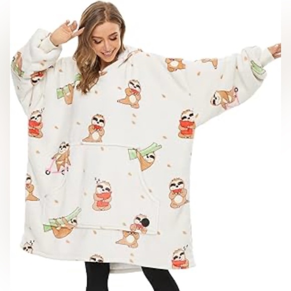Three Poodle Oversized Wearable Blanket Hoodie Sloth Print Warm Cozy Winter Gift - Picture 2 of 11